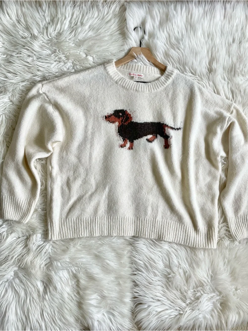 Bailey Rose Women's Cream Soft Ribbed Knit Graphic Dog Lover Sweater Medium NWT - Picture 11 of 16
